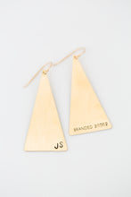 Load image into Gallery viewer, Branded Brass Triangle Earrings
